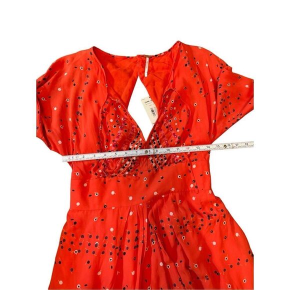 NEW Free People Coryn Coral Orange Print Long Sleeve Dress red combo sz 6 - Picture 7 of 16